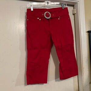 Stylish Red Capris with Belt